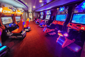 Entertainment area on board the Pride of Rotterdam ferry with live music and seating