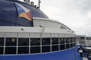 P&O Ferries logo viewed from the deck of the ship