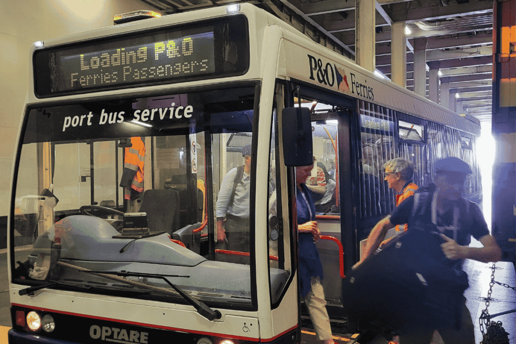 Shuttle bus transporting passengers to the ferry port terminal